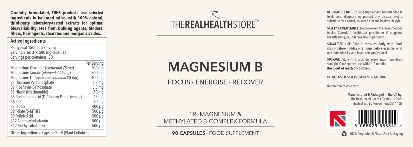 
                  
                    TRHS Magnesium & Methylated B Vitamin Complex Formula - 90 Capsules
                  
                