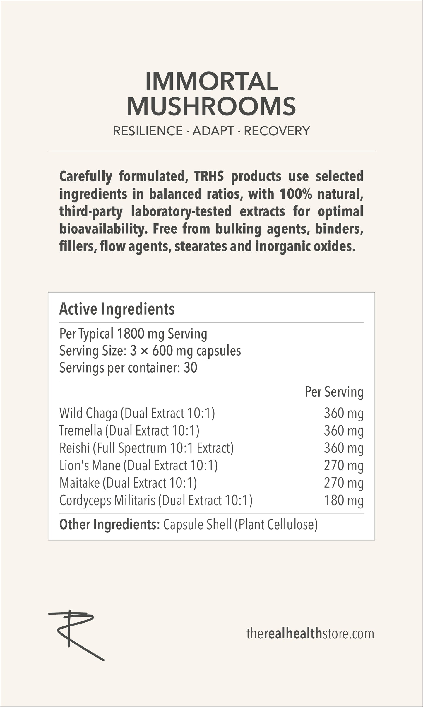
                  
                    TRHS Immortal Mushrooms - Immune Boosting Functional Mushroom Formula - 90 Capsules
                  
                