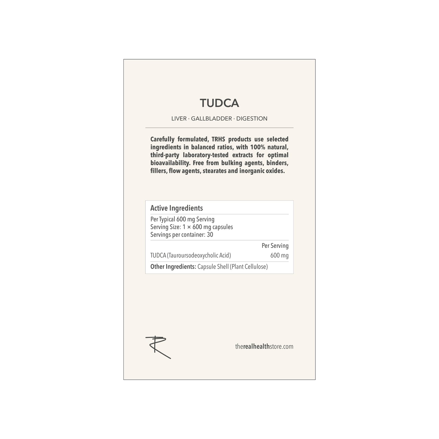 
                  
                    TRHS Tudca (Tauroursodeoxycholic Acid - Vegan Friendly) Liver, Gallbladder, Brain, Eye Support Supplement High Strength 600mg- 30 Capsules
                  
                