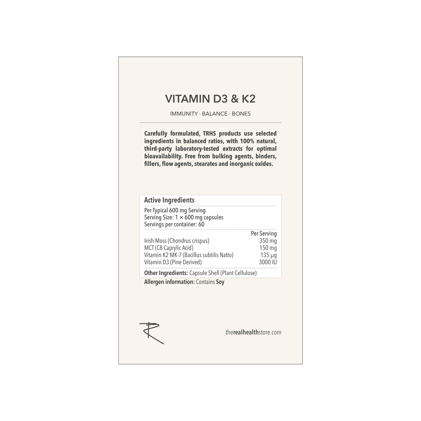 
                  
                    TRHS Vitamin D3 & K2 3000IU & 10000IU (Irish moss, pine tree D3, K2 MK-7, MCT powder) - 30, 60, 90 Capsules
                  
                