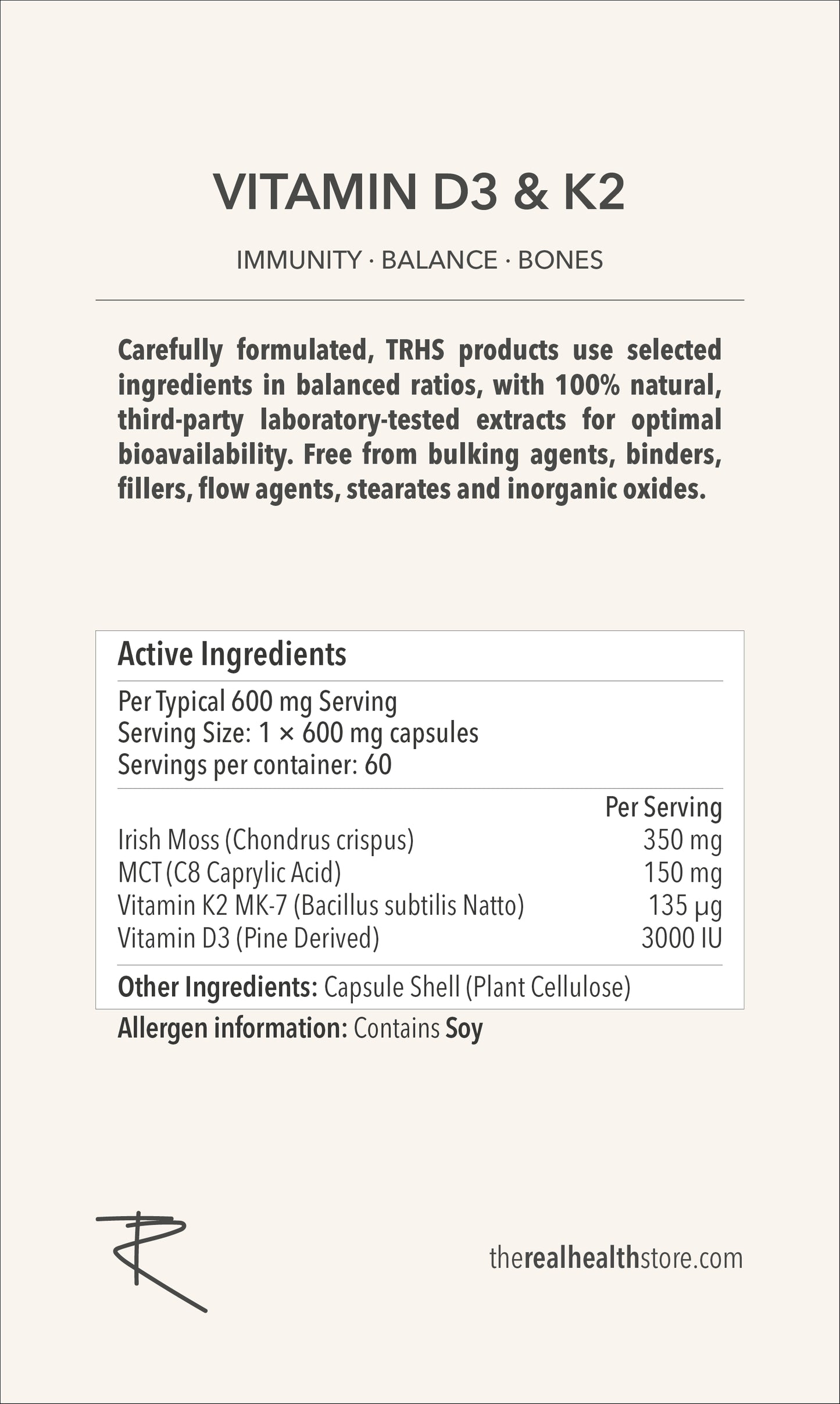 
                  
                    TRHS Vitamin D3 & K2 3000IU & 10000IU (Irish moss, pine tree D3, K2 MK-7, MCT powder) - 30, 60, 90 Capsules
                  
                