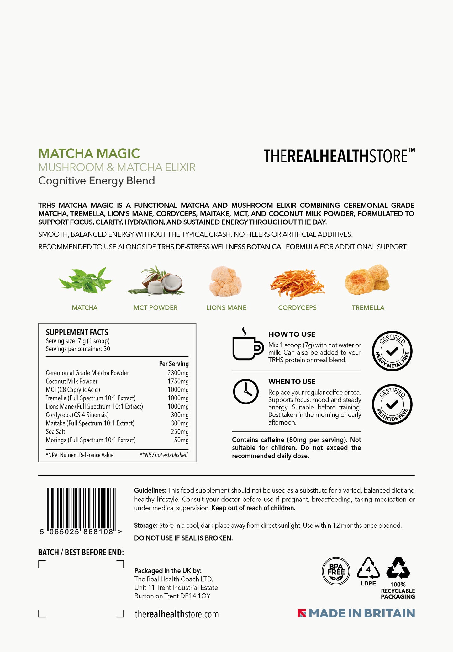 
                  
                    TRHS Matcha Magic, Matcha Green Tea & Functional Mushroom Elixir
                  
                