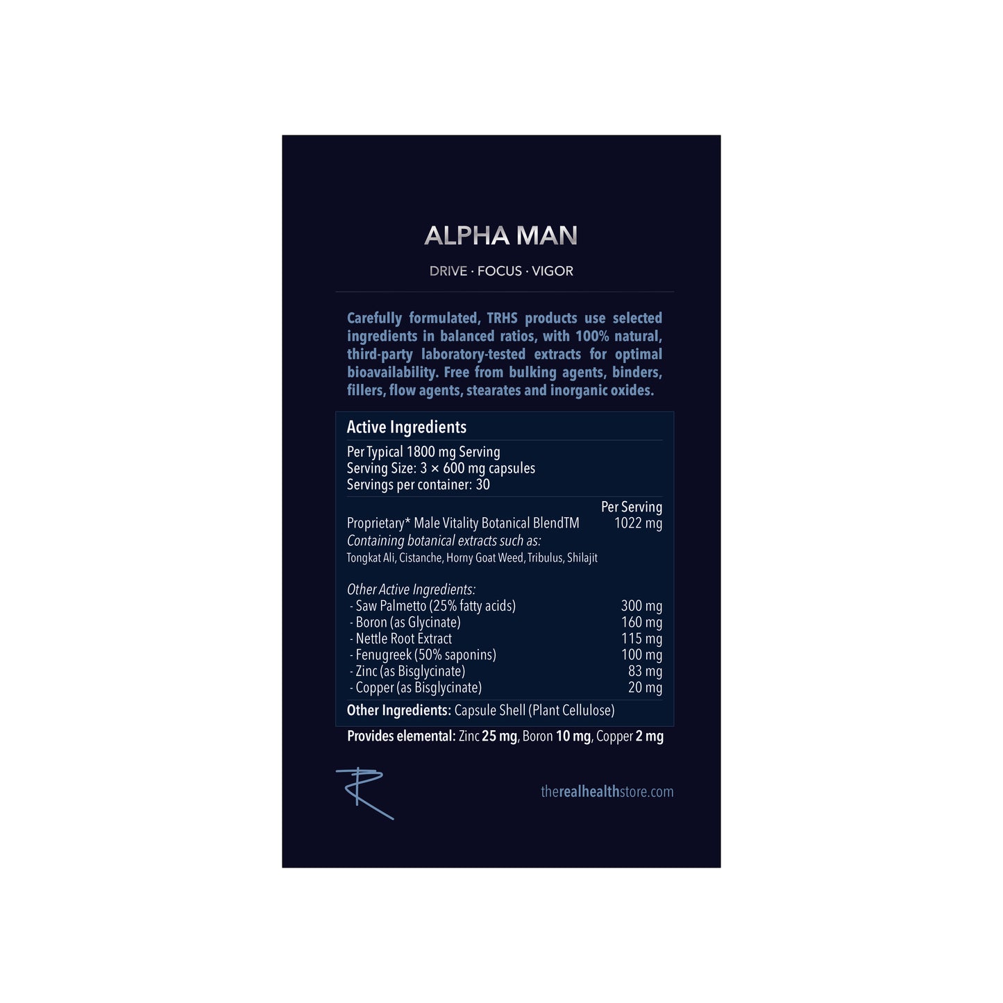 
                  
                    TRHS Alpha Man -  (New) Advanced Male Vitality Complex Formula - 90 Capsules
                  
                