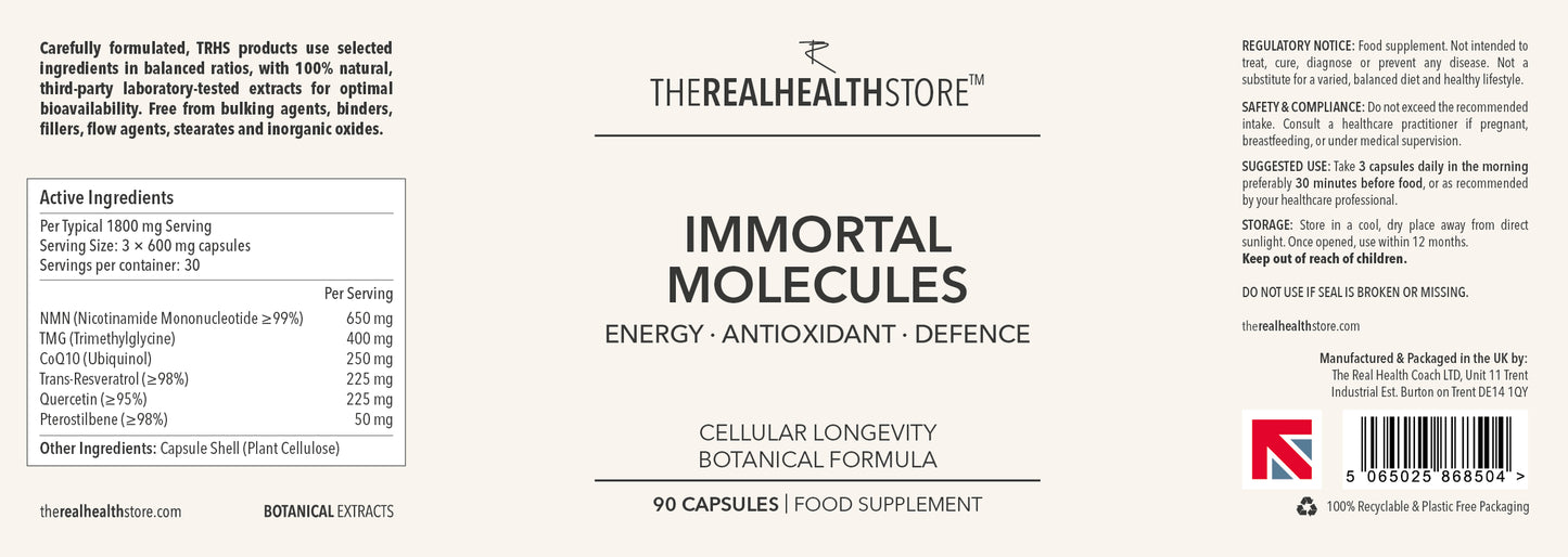 
                  
                    TRHS Immortal Molecules - Anti Aging, Cellular Energy, Ultimate Longevity - 90 Capsules
                  
                