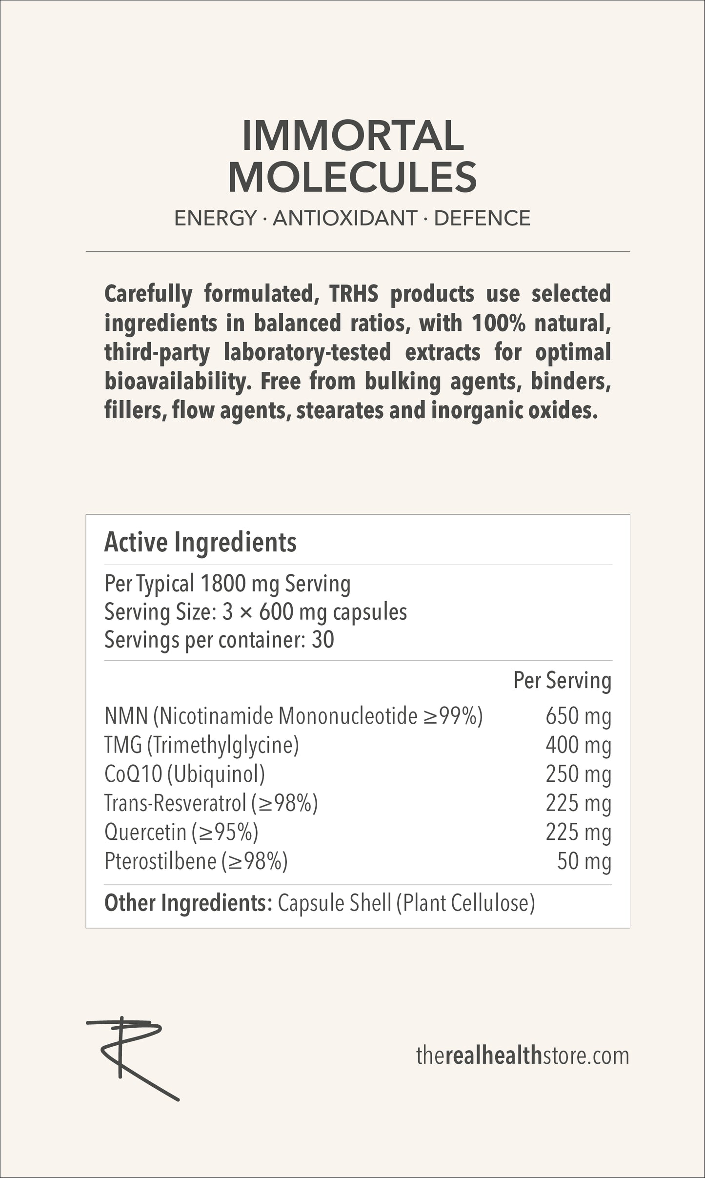 
                  
                    TRHS Immortal Molecules - Anti Aging, Cellular Energy, Ultimate Longevity - 90 Capsules
                  
                