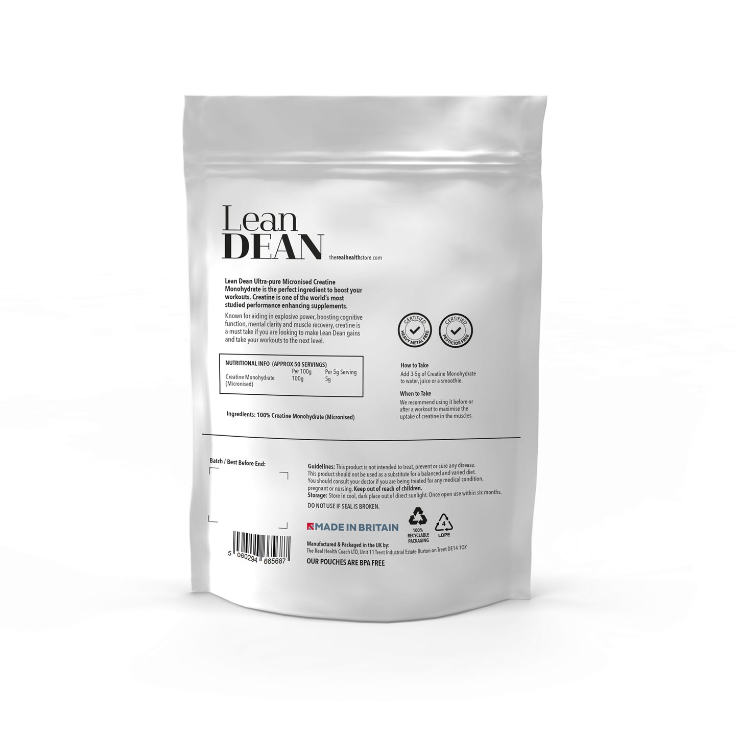 
                  
                    Lean Dean Creatine Ultra Pure Micronised Monohydrate - 250grams
                  
                