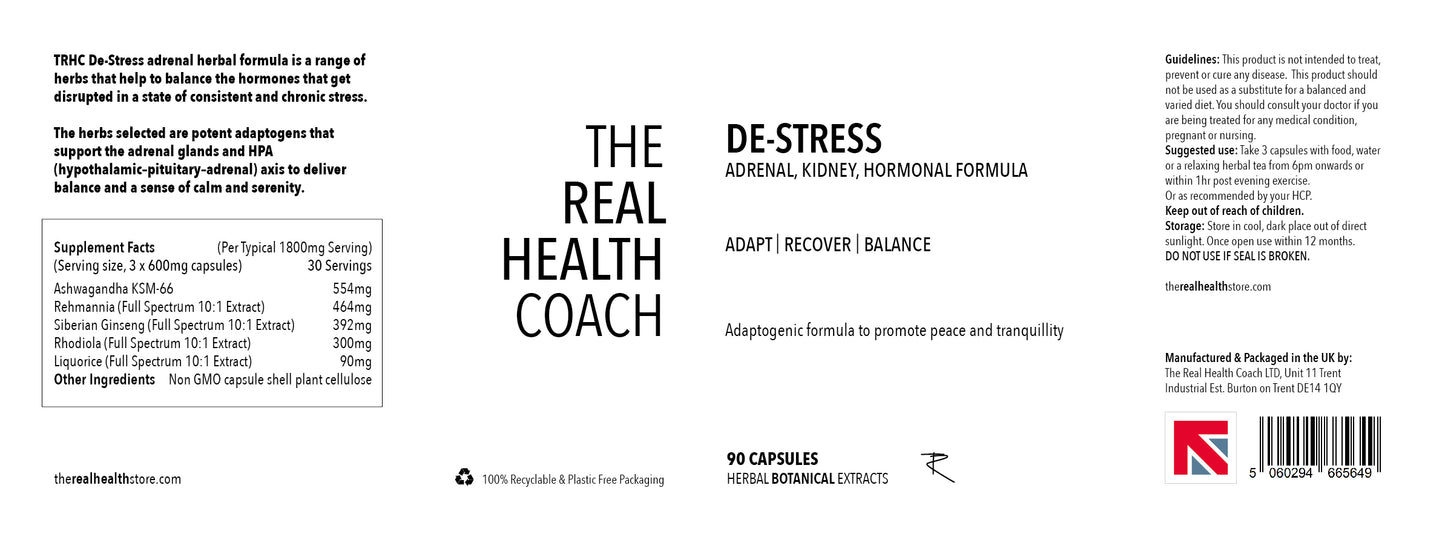 
                  
                    TRHS De-Stress - Adrenal, Kidney, Anxiety Support Formula - 90 Capsules
                  
                