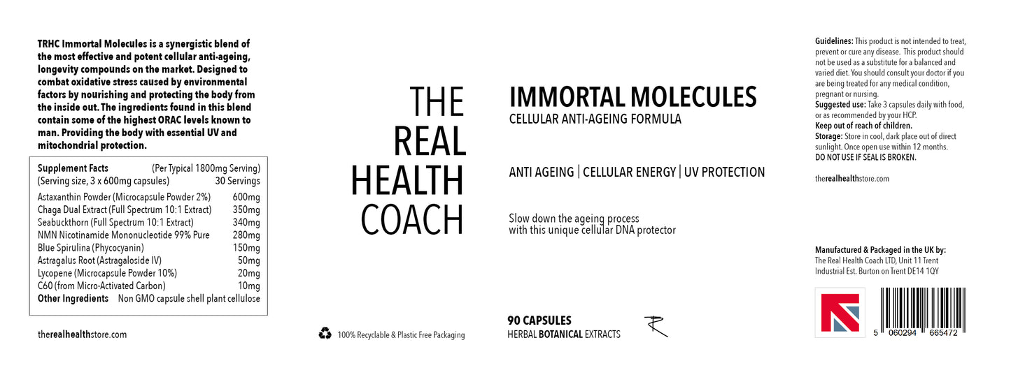 
                  
                    TRHS Immortal Molecules - Anti Aging, UV Cellular Protection, Ultimate Longevity - 90 Capsules
                  
                